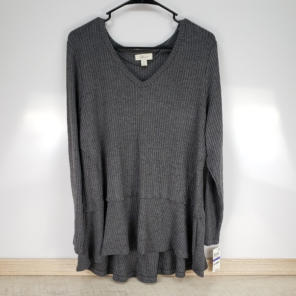 Style & Co V-Neck Thermal Top Grey Thunder Sz XL - Picture 3 of 5